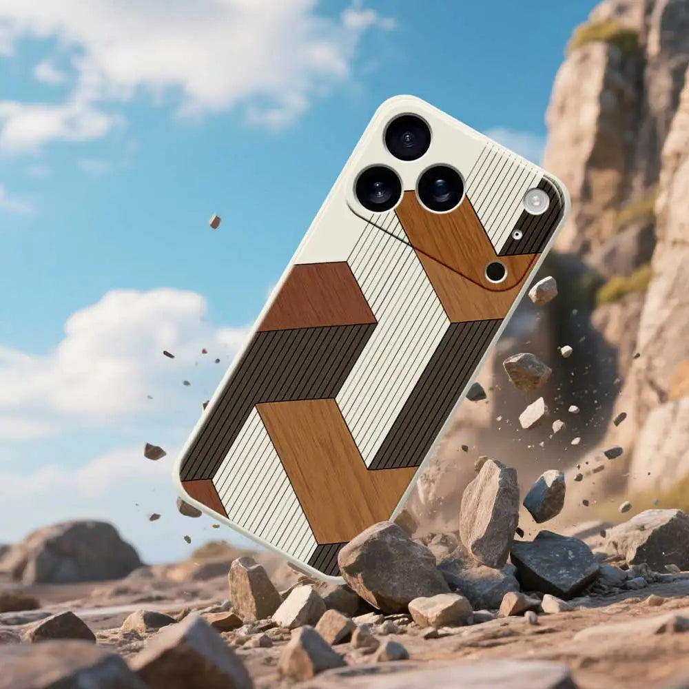 Geometrische Handyhülle aus Holz für das iPhone
